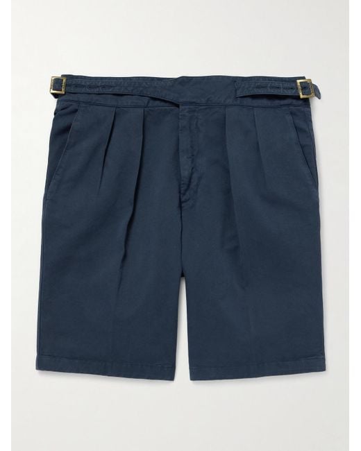 Rubinacci Blue Manny Straight-Leg Pleated Cotton Shorts for men