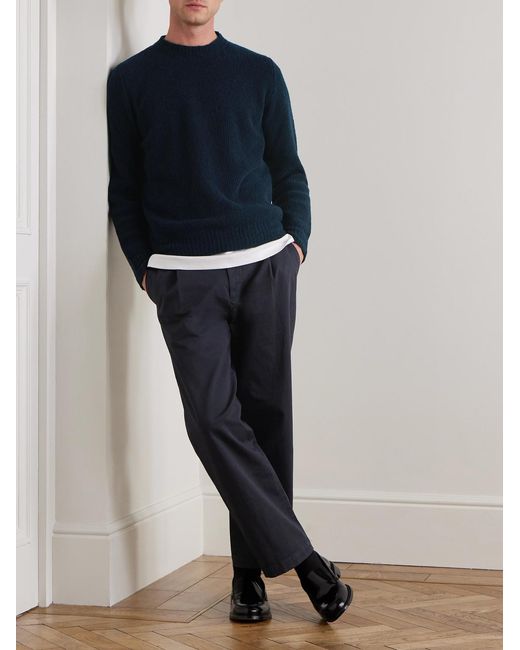 Barena Blue Tapered Cropped Pleated Stretch-Cotton Twill Trousers for men
