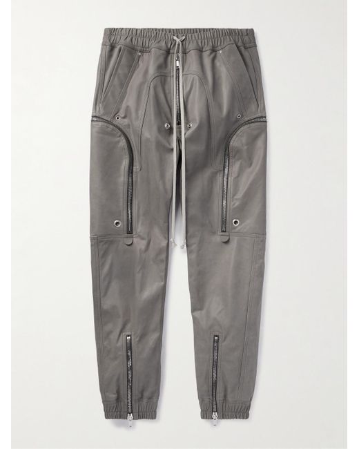 Rick Owens Gray Bauhaus Tapered Leather Cargo Drawstring Trousers for men