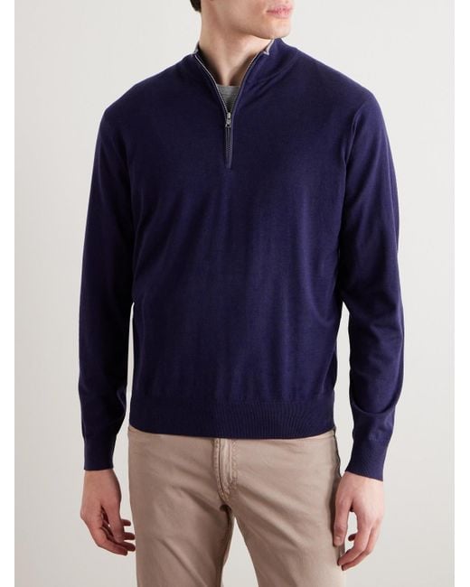 Peter Millar Blue Excursionist Flex Wool-blend Half-zip Sweater for men