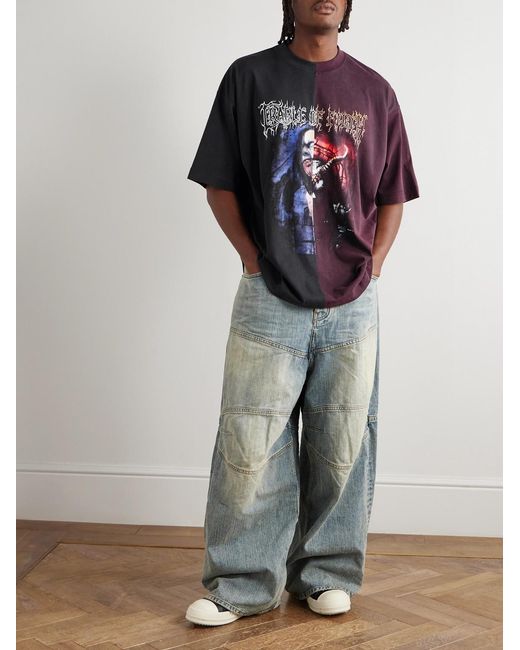 Vetements Blue Cradle Of Filth Oversized Panelled Printed Cotton-Jersey T-Shirt for men