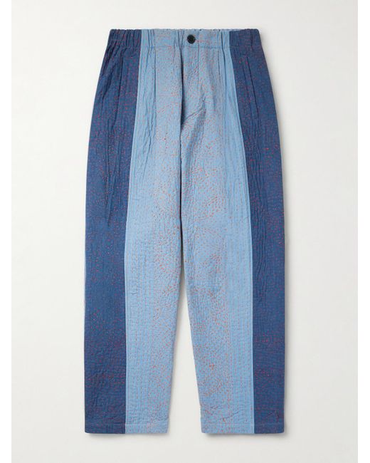 Kardo Blue Taka Straight-leg Embroidered Cotton Trousers for men