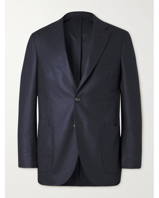 Drake's Blue Virgin Wool-Flannel Suit Jacket for men