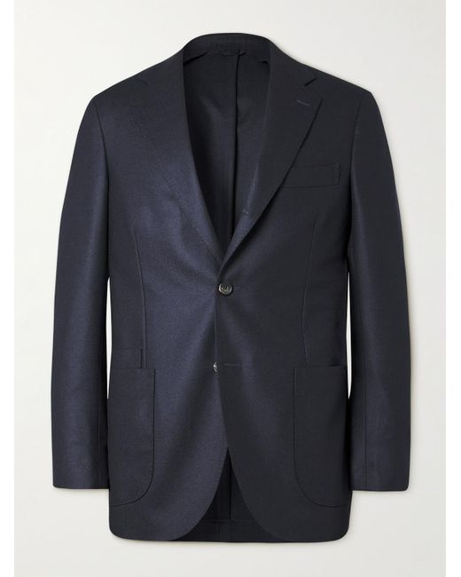 Drake's Blue Virgin Wool-flannel Suit Jacket for men