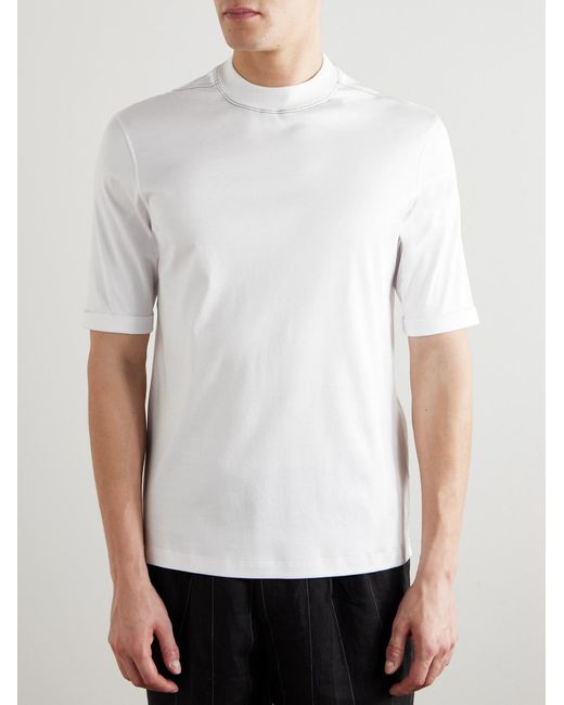 Brunello Cucinelli White Mock-neck Cotton-jersey T-shirt for men