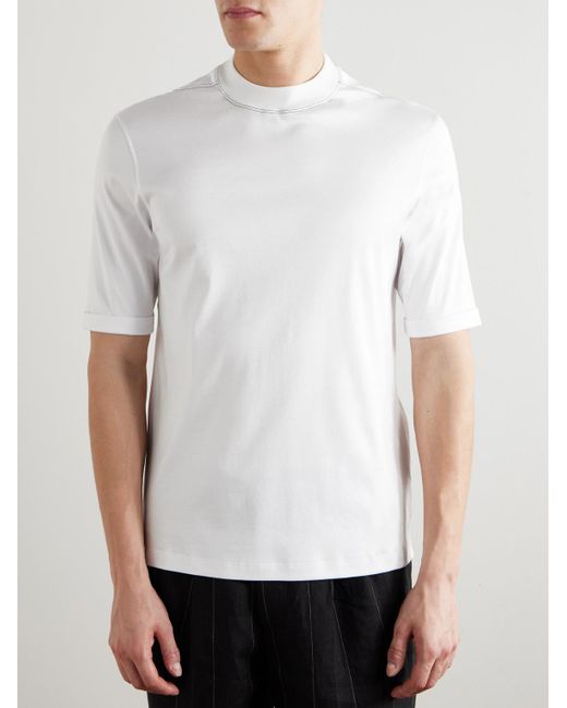 Brunello Cucinelli White Mock-neck Cotton-jersey T-shirt for men