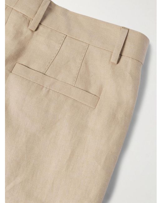 Pantaloni a gamba dritta in lino con pinces di Brunello Cucinelli in Natural da Uomo