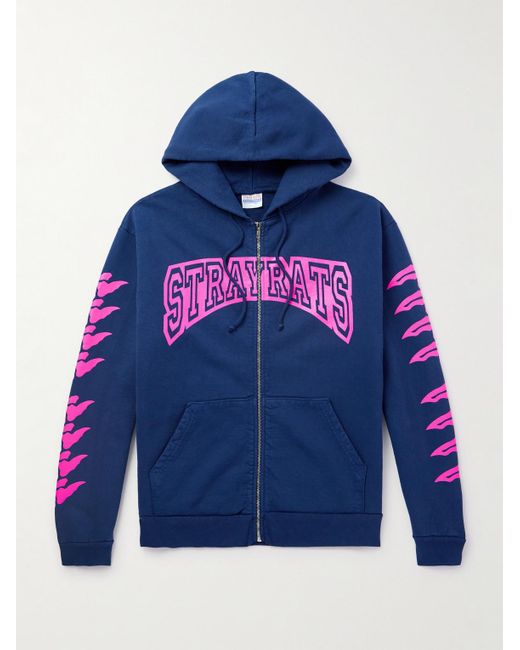 Stray Rats Blue Logo-print Cotton-jersey Zip-up Hoodie for men