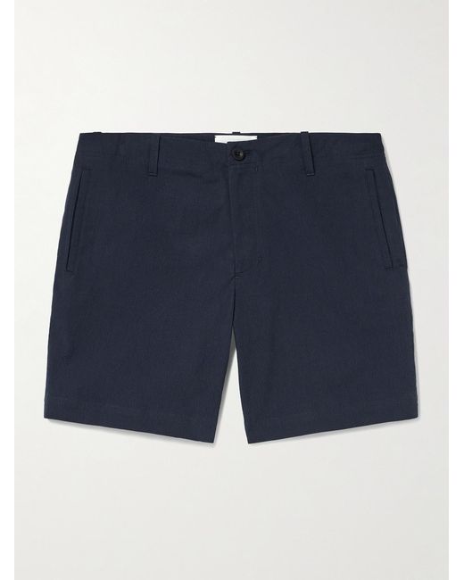 Mr P. Blue Straight-Leg Cotton-Blend Seersucker Shorts for men