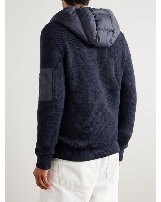 Herno Blue Shell-Trimmed Wool Hooded Down Jacket for men