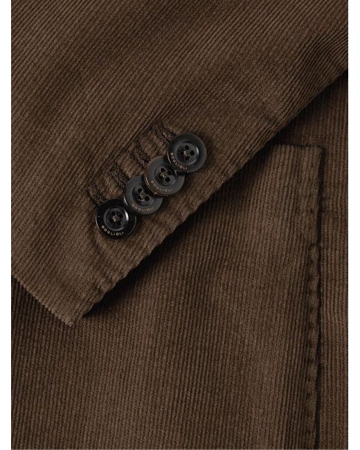 Boglioli Brown Double-breasted Stretch Cotton And Modal-blend Corduroy Suit Jacket for men