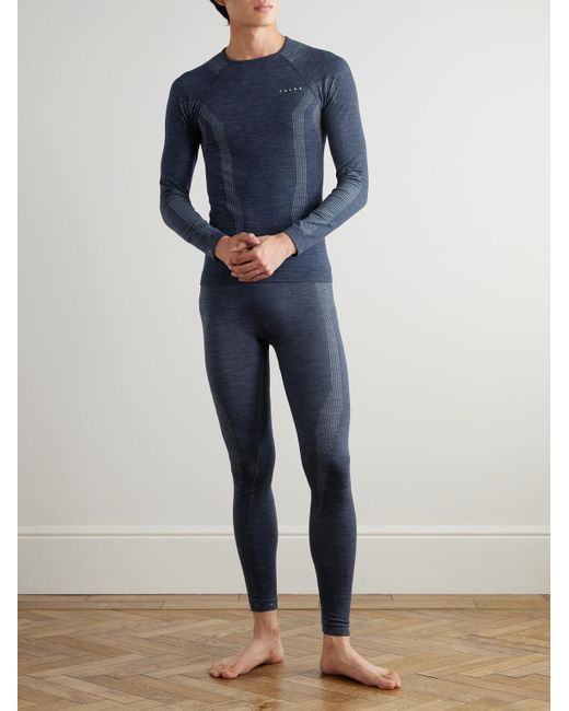 Falke Blue Printed Virgin Wool-Blend Ski Tights for men