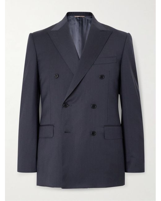 Canali Blue Double-Breasted Super 130S Wool Suit Jacket for men