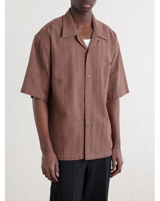 Kardo Brown Rohit Convertible-Collar Cotton-Jacquard Shirt for men