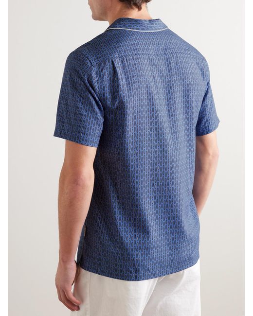 Orlebar Brown Blue Hibbert Perez Camp-Collar Printed Lyocell Shirt for men