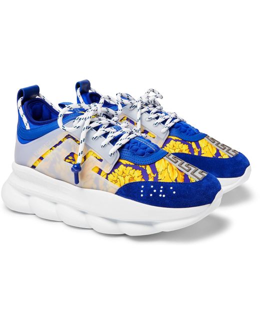 Versace Blue Chain Reaction Twill And Suede Trainers for men