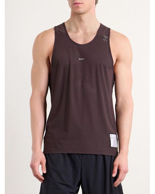 Satisfy Brown Embellished Logo-Appliquéd Space-O Mesh Tank Top for men