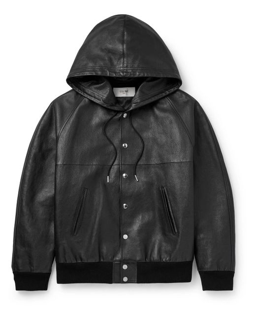 Céline Black Printed Leather Hooded Blouson Jacket for men