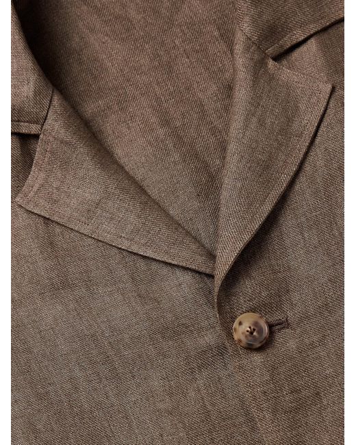 De Petrillo Schmal geschnittene Hemdjacke aus Leinen mit Reverskragen in Brown für Herren