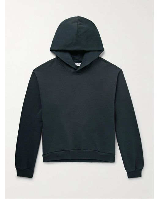 Acne Blue Franziska Garment-Dyed Distressed Logo-Print Cotton-Blend Jersey Hoodie for men