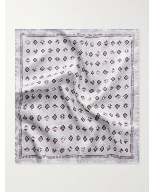 Brunello Cucinelli Gray Printed Silk Pocket Square for men