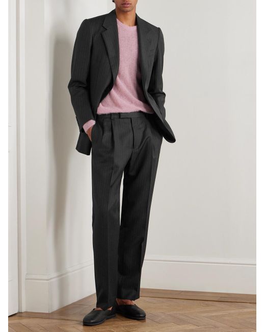 Auralee Black Pinstriped Wool Suit Jacket for men