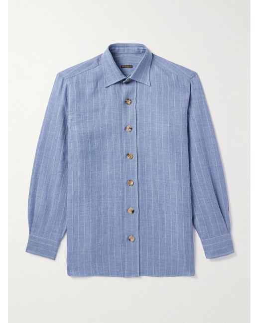 Rubinacci Hemdjacke aus einer gestreiften Leinen-Wollmischung in Blue für Herren
