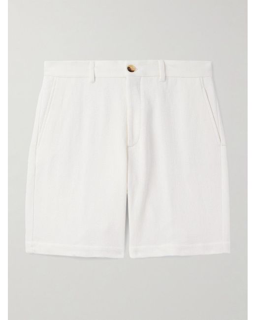 Brunello Cucinelli White Straight-leg Herringbone Cotton And Linen-blend Bermuda Shorts for men