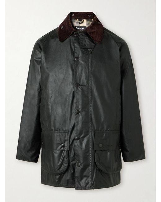 Barbour Black Beaufort Corduroy-Trimmed Waxed-Cotton Jacket for men