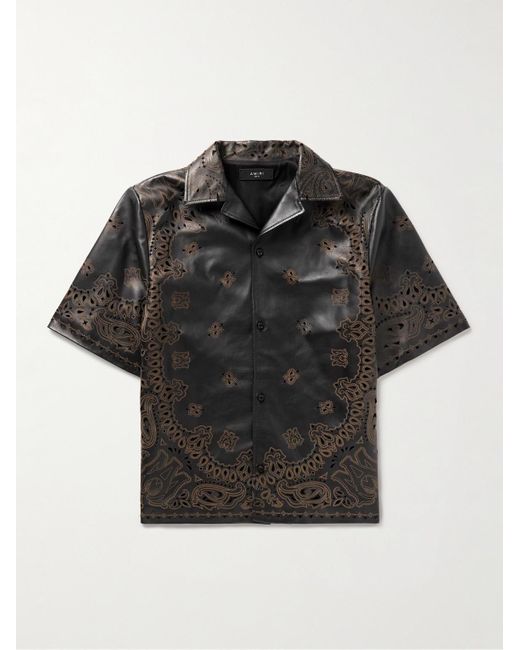 Amiri Hemd aus perforiertem Leder mit Lasergravuren und Reverskragen in Black für Herren