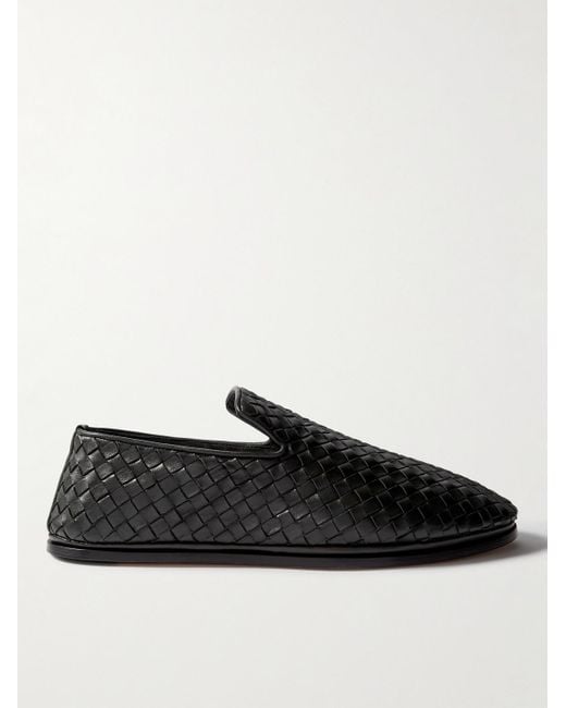 Bottega Veneta Black Intrecciato Full-grain Leather Slippers for men