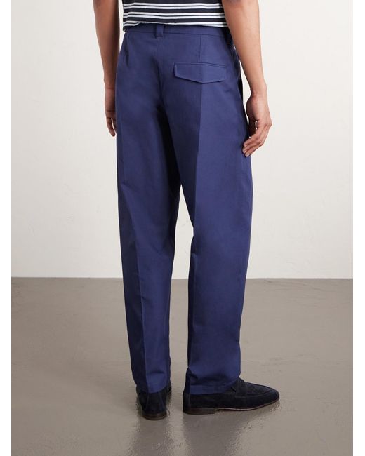 A.P.C. Blue Renato Straight-Leg Pleated Cotton-Twill Trousers for men