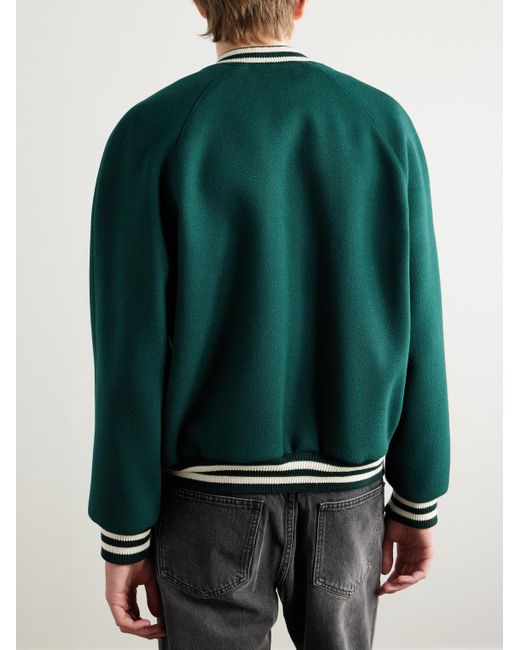 Céline Green Teddy Triomphe Leather-Trimmed Wool-Blend Varsity Jacket for men