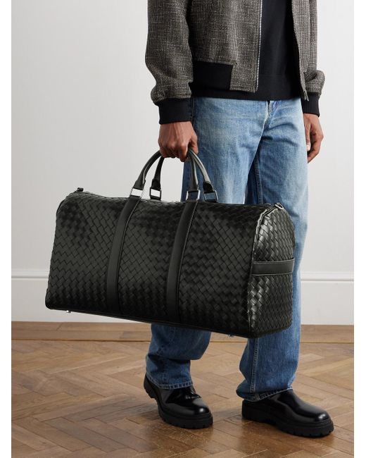 Bottega Veneta Black Intrecciato Leather Duffle Bag for men