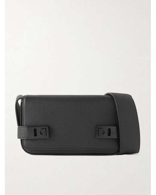 Ferragamo Black Logo-print Full-grain Leather Messenger Bag for men