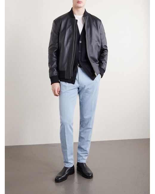Slowear Blue Tapered Pleated Cotton-blend Gabardine Trousers for men