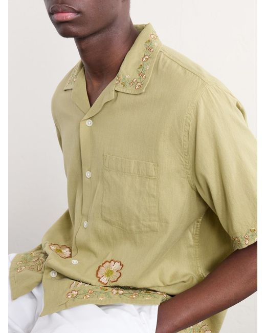 Corridor NYC Natural Augusta Embroidered Cotton Shirt for men