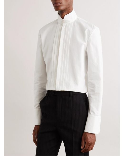 Saint Laurent White Grandad-collar Bib-front Cotton-poplin Tuxedo Shirt for men