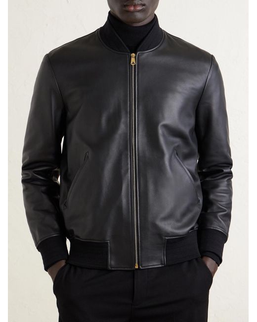 Paul Smith Black Leather Bomber Jacket for men