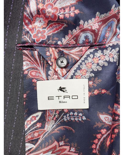 Etro Blue Double-breasted Logo-embroidered Wool-blend Jacquard Suit Jacket for men