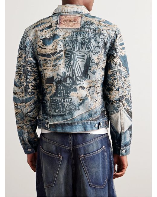 Acne Blue Rye Cropped Printed Denim Jacket for men