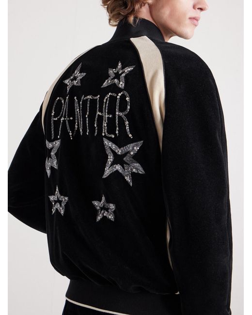 Valentino Garavani Black Beaded Crystal-Embellished Cotton-Blend Velour Track Jacket for men