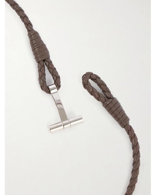 Tom Ford Gray Woven Leather And Silver-tone Wrap Bracelet for men