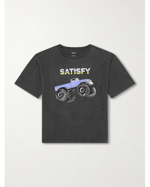 Satisfy Black Logo-print Distressed Mothtechtm Cotton-jersey T-shirt for men