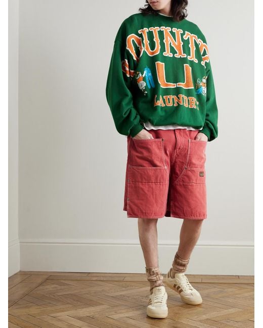 Kapital Red Easy Straight-Leg Cotton-Twill Drawstring Shorts for men