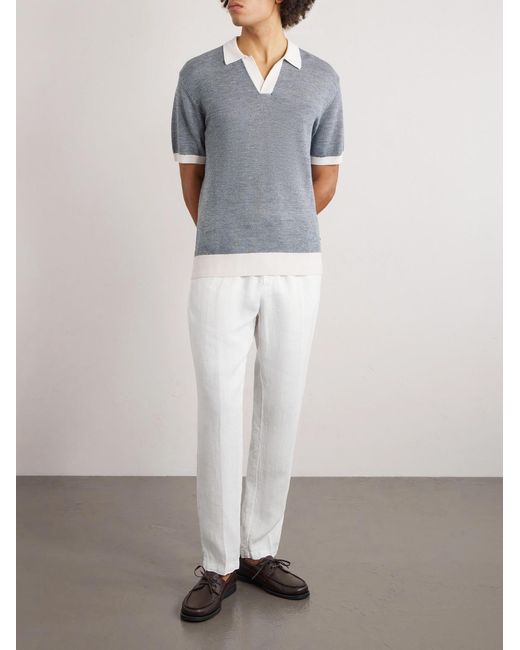 Altea White Mattia Straight-leg Linen Drawstring Trousers for men