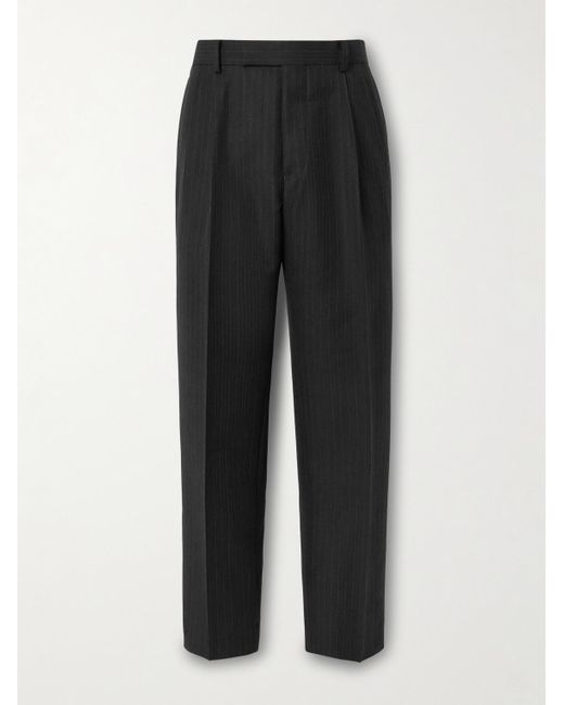 Auralee Black Straight-Leg Pleated Pinstriped Wool Trousers for men