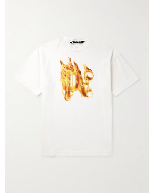 T-shirt in jersey di cotone con logo metallizzato di Palm Angels in White da Uomo