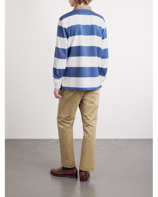 Polo Ralph Lauren Blue Logo-Embroidered Striped Cotton-Jersey Rugby Shirt for men