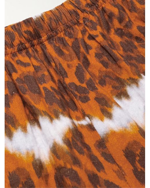 Acne Brown Rong Straight-Leg Mesh-Trimmed Leopard-Print Herringbone Cotton-Blend Shorts for men